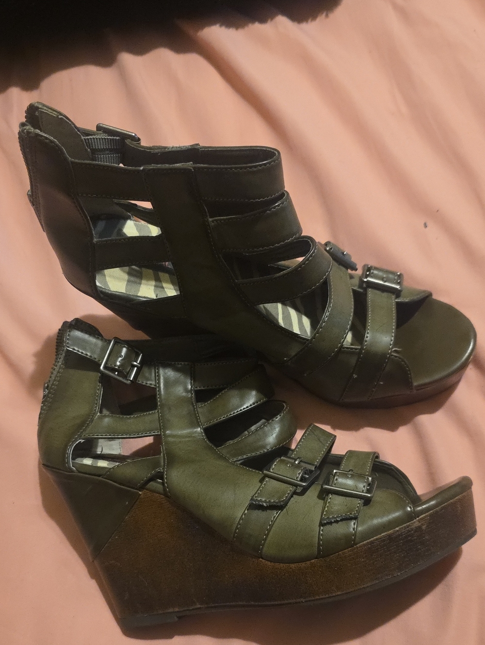 Olive Green Women's Strappy Wedge Sandals